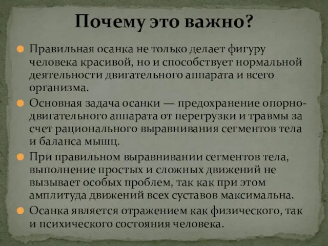 Правильная осанка не только делает фигуру человека красивой, но и способствует нормальной