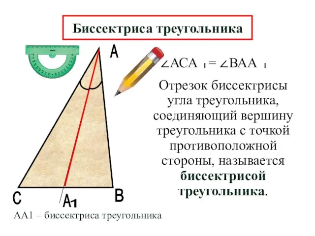 А В А Отрезок биссектрисы угла треугольника, соединяющий вершину треугольника с точкой