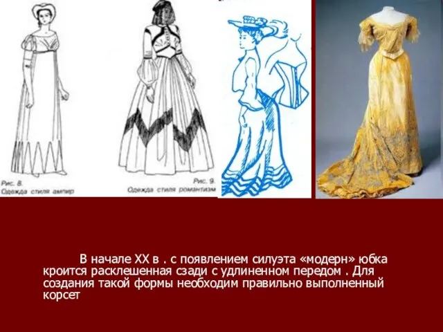 В начале ХХ в . с появлением силуэта «модерн» юбка кроится расклешенная