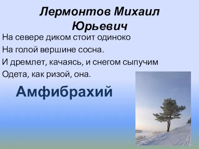 Лермонтов Михаил Юрьевич На севере диком стоит одиноко На голой вершине сосна.