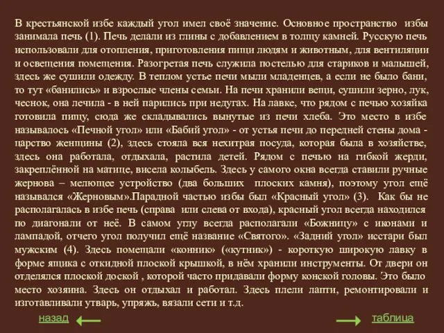 В крестьянской избе каждый угол имел своё значение. Основное пространство избы занимала