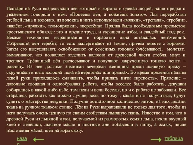 назад таблица Исстари на Руси возделывали лён который и кормил и одевал