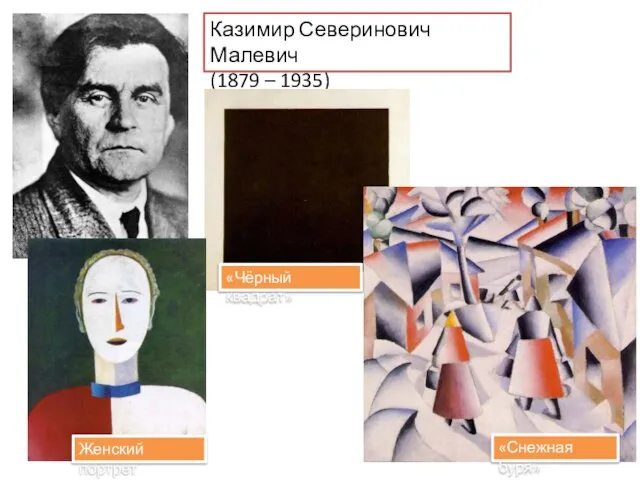 Казимир Северинович Малевич (1879 – 1935) «Снежная буря» Женский портрет «Чёрный квадрат»