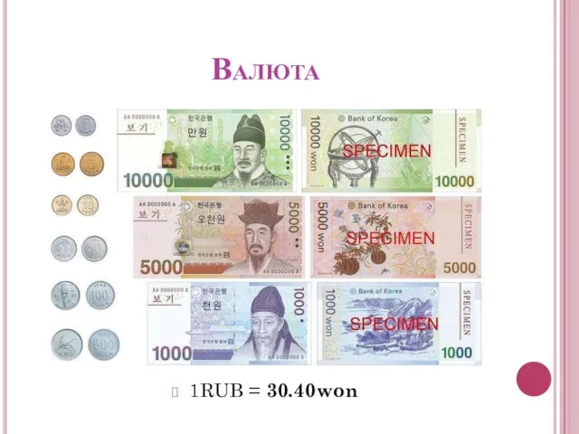 Валюта 1RUB = 30.40won