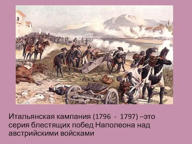 Итальянская кампания (1796 - 1797) –это серия блестящих побед Наполеона над австрийскими войсками