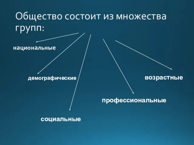 Общество состоит из множества групп: национальные демографические социальные профессиональные возрастные