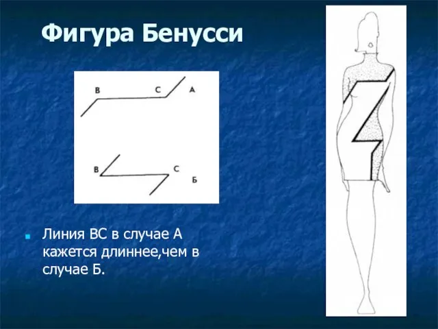 Фигура Бенусси Линия ВС в случае А кажется длиннее,чем в случае Б.