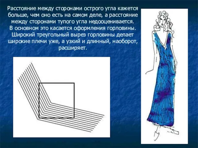 Расстояние между сторонами острого угла кажется больше, чем оно есть на самом