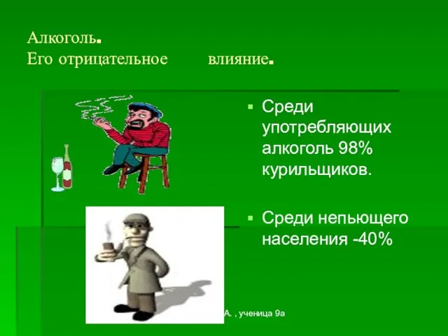 Багмут А. , ученица 9а Алкоголь. Его отрицательное влияние. Среди употребляющих алкоголь