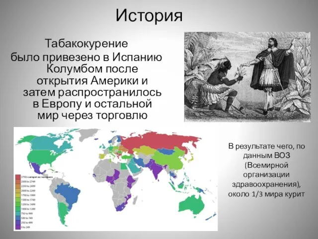 История Табакокурение было привезено в Испанию Колумбом после открытия Америки и затем