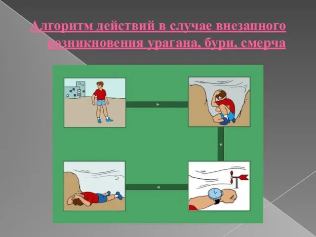 Алгоритм действий в случае внезапного возникновения урагана, бури, смерча