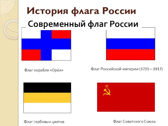 Флаг Российской империи (1721—1917) Флаг Советского Союза Флаг гербовых цветов Флаг корабля