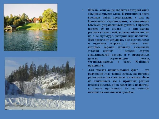 Шведы, однако, не являются патриотами в обычном смысле слова. Памятники в честь