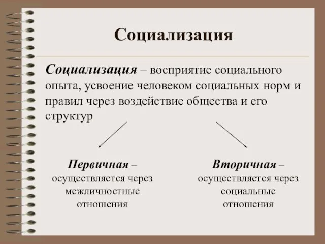 Социализация Социализация – восприятие социального опыта, усвоение человеком социальных норм и правил