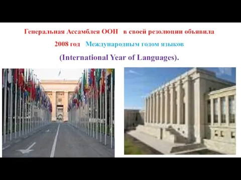Генеральная Ассамблея ООН в своей резолюции объявила 2008 год Международным годом языков (International Year of Languages).