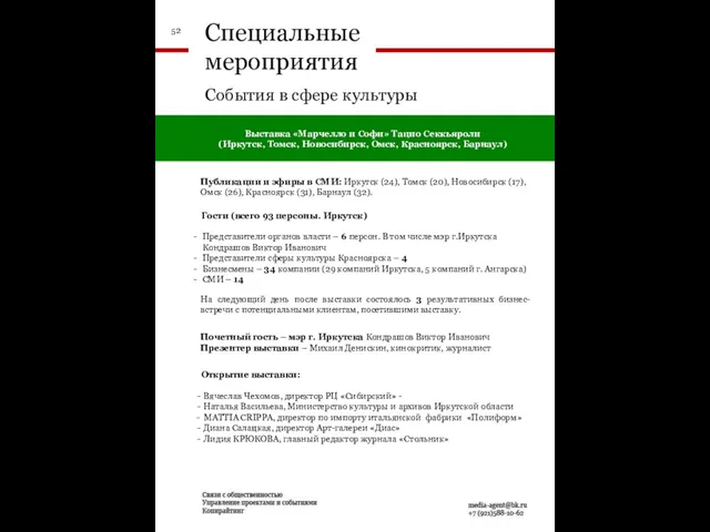 Специальные мероприятия События в сфере культуры Выставка «Марчелло и Софи» Тацио Секкьяроли