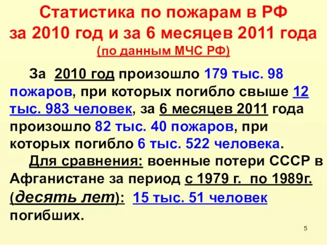 За 2010 год произошло 179 тыс. 98 пожаров, при которых погибло свыше