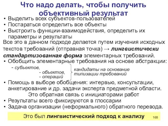 Что надо делать, чтобы получить объективный результат Выделить всех субъектов-пользователей Постараться определить