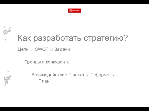 Как разработать стратегию? Цели ? SWOT ? Задачи Тренды и конкуренты Взаимодействие