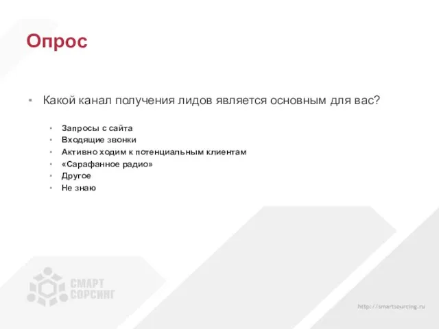 Опрос Какой канал получения лидов является основным для вас? Запросы с сайта