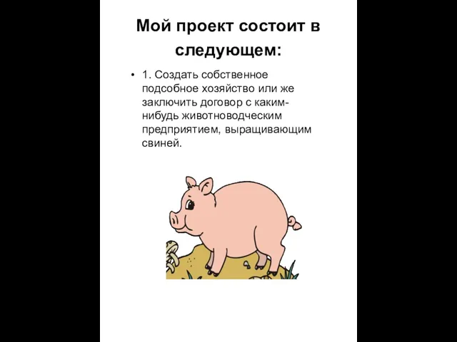 Мой проект состоит в следующем: 1. Создать собственное подсобное хозяйство или же