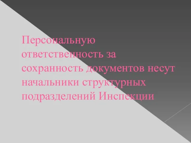 Персональную ответственность за сохранность документов несут начальники структурных подразделений Инспекции