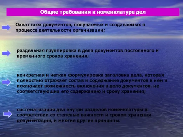 Общие требования к номенклатуре дел Охват всех документов, получаемых и создаваемых в