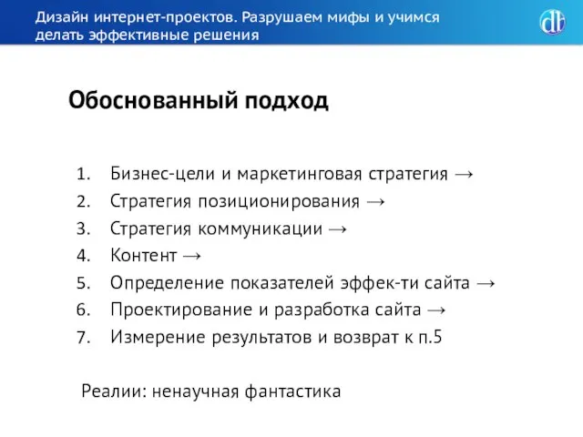 Дизайн интернет-проектов. Разрушаем мифы и учимся делать эффективные решения Обоснованный подход Бизнес-цели