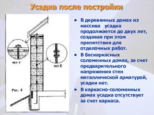 Усадка после постройки В деревянных домах из массива усадка продолжается до двух