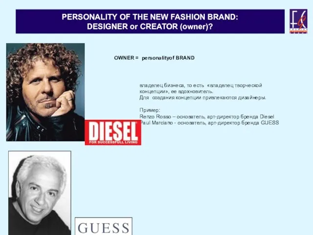 PERSONALITY OF THE NEW FASHION BRAND: DESIGNER or CREATOR (owner)? OWNER =