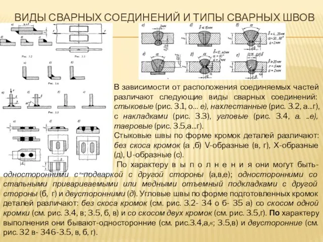 ВИДЫ СВАРНЫХ СОЕДИНЕНИЙ И ТИПЫ СВАРНЫХ ШВОВ В зависимости от расположения соединяемых