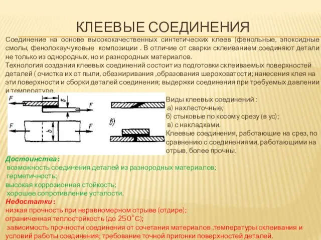 КЛЕЕВЫЕ СОЕДИНЕНИЯ Соединение на основе высококачественных синтетических клеев (фенольные, эпоксидные смолы, фенолокаучуковые