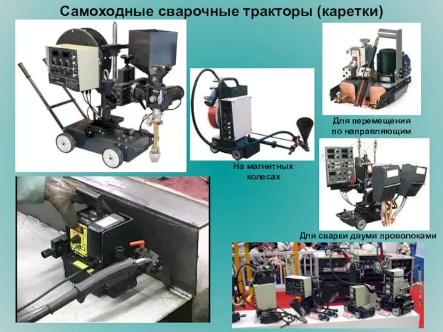 Самоходные сварочные тракторы (каретки) На магнитных колесах Для перемещения по направляющим Для сварки двумя проволоками