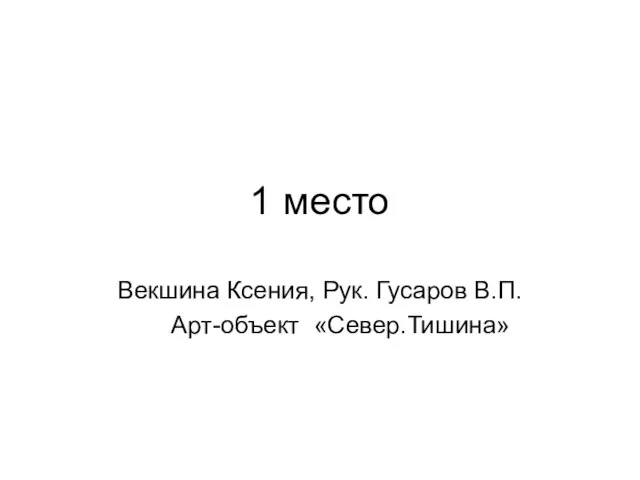 1 место Векшина Ксения, Рук. Гусаров В.П. Арт-объект «Север.Тишина»