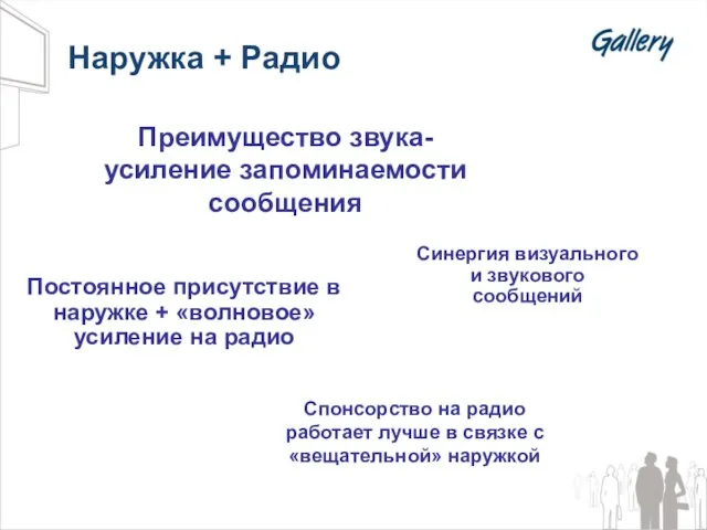 Наружка + Радио Постоянное присутствие в наружке + «волновое» усиление на радио