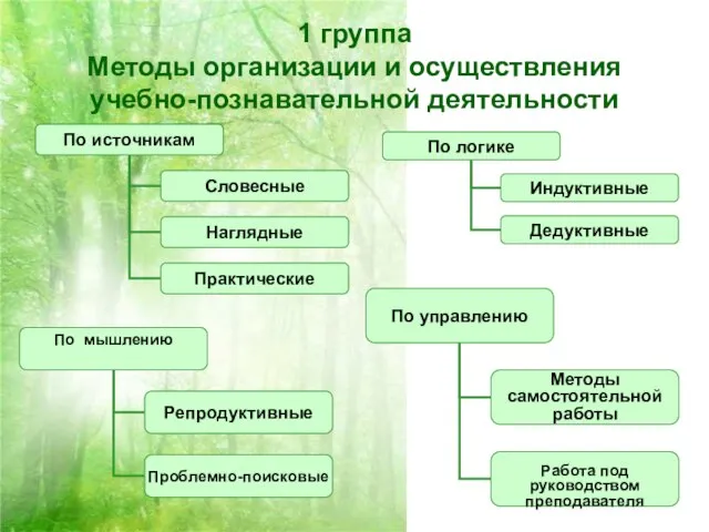 1 группа Методы организации и осуществления учебно-познавательной деятельности