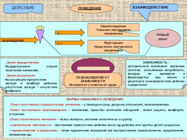 ДЕЙСТВИЕ ВЗАИМОДЕЙСТВИЕ ПОВЕДЕНИЕ ПОБУЖДЕНИЕ R 1 R 2 Удовлетворение Угасание внутреннего напряжения
