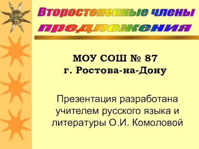 МОУ СОШ № 87 г. Ростова-на-Дону Презентация разработана учителем русского языка и