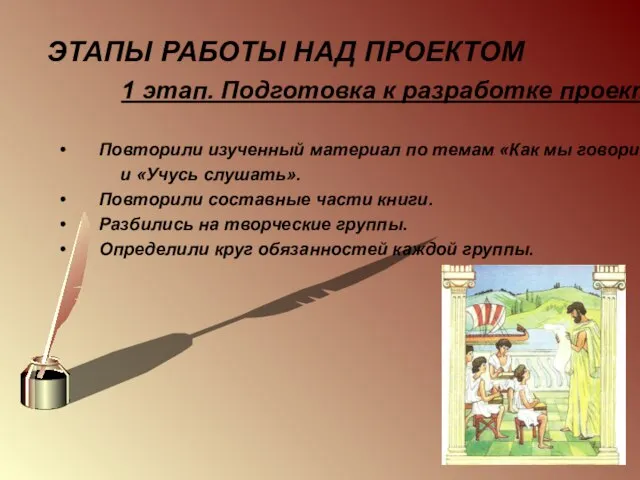 ЭТАПЫ РАБОТЫ НАД ПРОЕКТОМ 1 этап. Подготовка к разработке проекта. Повторили изученный