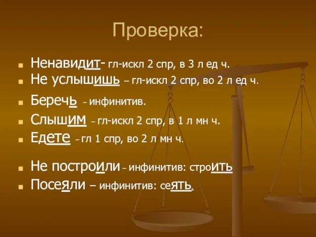 Проверка: Ненавидит- гл-искл 2 спр, в 3 л ед ч. Не услышишь