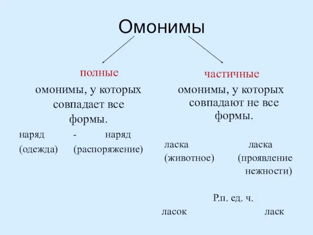 Омонимы полные омонимы, у которых совпадает все формы. наряд - наряд (одежда)