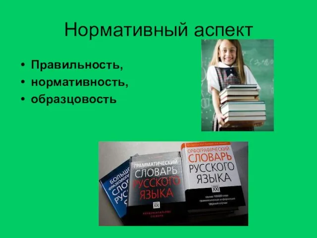 Нормативный аспект Правильность, нормативность, образцовость