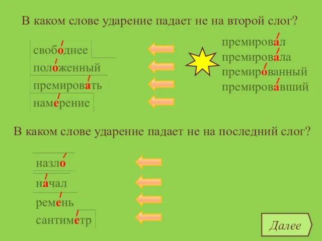 В каком слове ударение падает не на второй слог? премировать ремень сантиметр