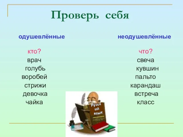 Проверь себя кто? врач голубь воробей стрижи девочка чайка что? свеча кувшин