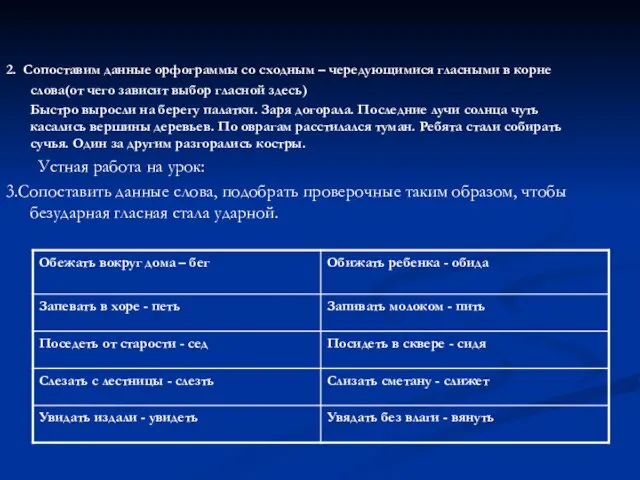 2. Сопоставим данные орфограммы со сходным – чередующимися гласными в корне слова(от