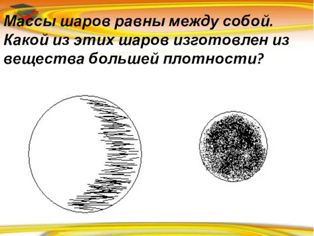 Массы шаров равны между собой. Какой из этих шаров изготовлен из вещества большей плотности?