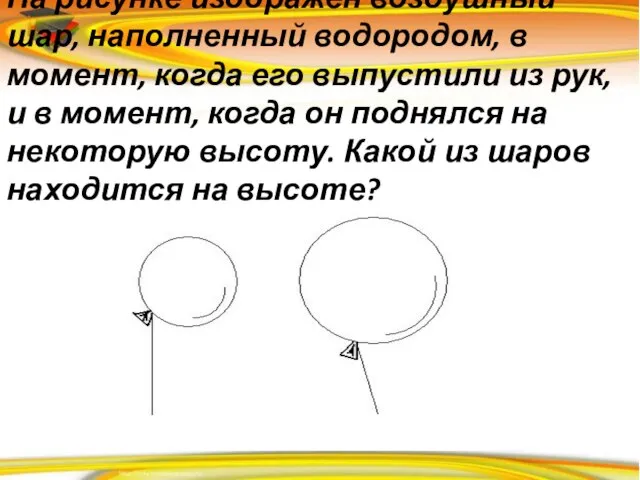 На рисунке изображен воздушный шар, наполненный водородом, в момент, когда его выпустили