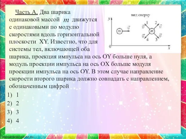 Часть А. Два шарика одинаковой массой движутся с одинаковыми по модулю скоростями