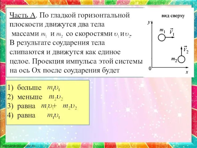 Часть А. По гладкой горизонтальной плоскости движутся два тела массами и со