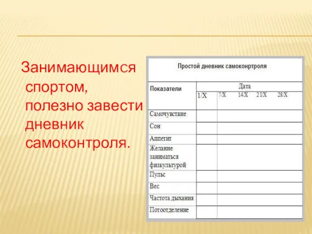 Занимающимcя спортом, полезно завести дневник самоконтроля.